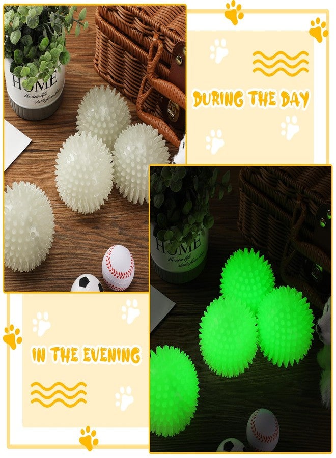 Silipull 4 Pcs 3.15 Inch Glow Dog Ball Spiky Squeaky Dog Toy Ball Glow in The Dark Rubber Interactive Elastic Puppy Fetch Chew Toys for Aggressive Chewers Small, Medium, Large Puppy Pet - Image 3